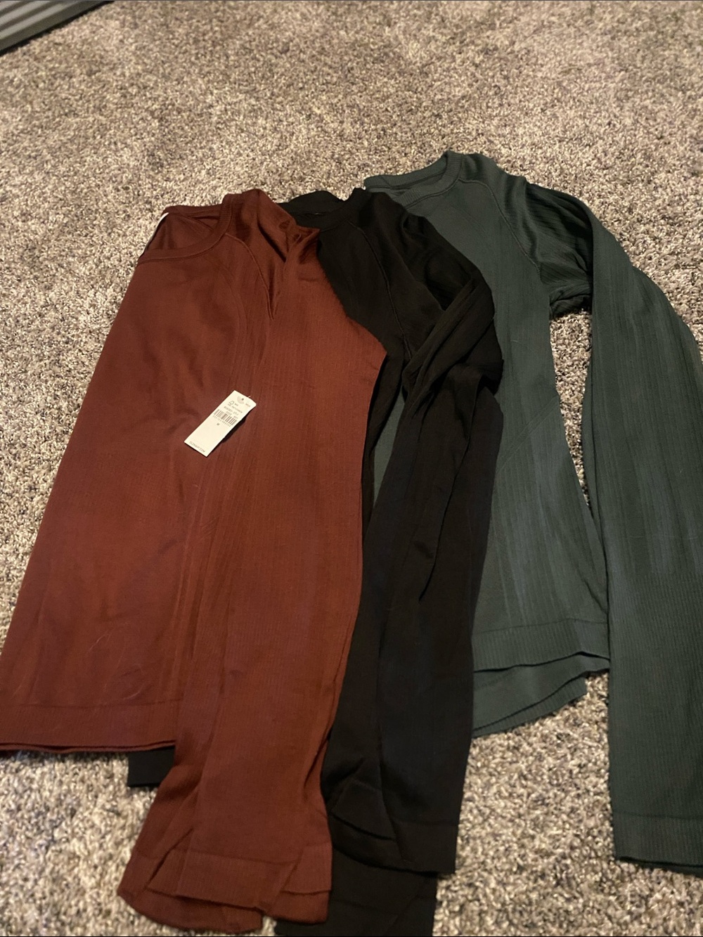 Old Navy Active Ribbed Crewneck Tops - Maroon, Black, Forest Green (Set of 3)
